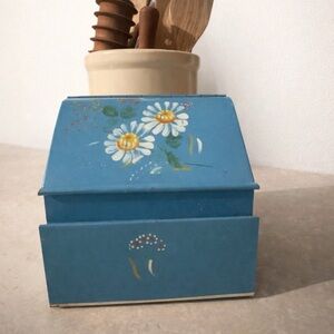 Hand-Painted Blue Floral Tin Box